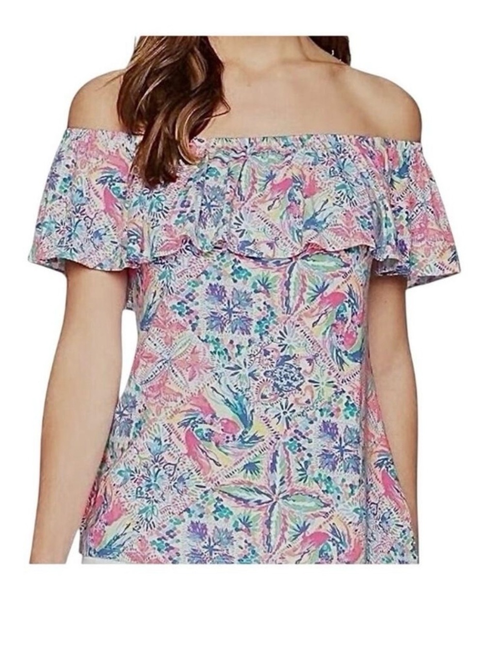 Lilly Pulitzer M La Fortuna Dancing On Deck off shoulder ruffle top TS 3109